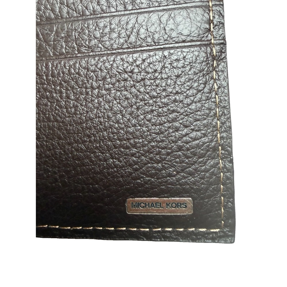 MK Michael Kors Men's Brown Pebbled Leather Slim Bifold Wallet - Dark Brown - Picture 4 of 8